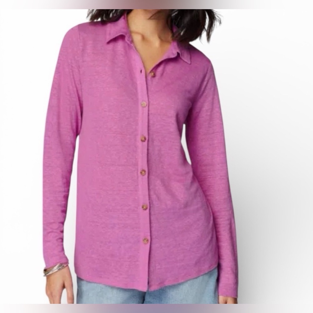 J. Jill Pink Button-Down Linen Blend Shirt